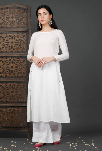 Side Dori White Soya Cotton Kurta